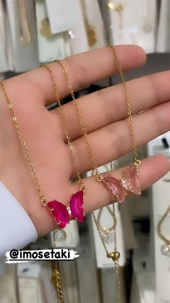 ÇELİK RENKLİ ZİRKON KELEBEK KOLYE