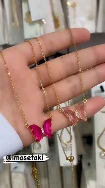 ÇELİK RENKLİ ZİRKON KELEBEK KOLYE