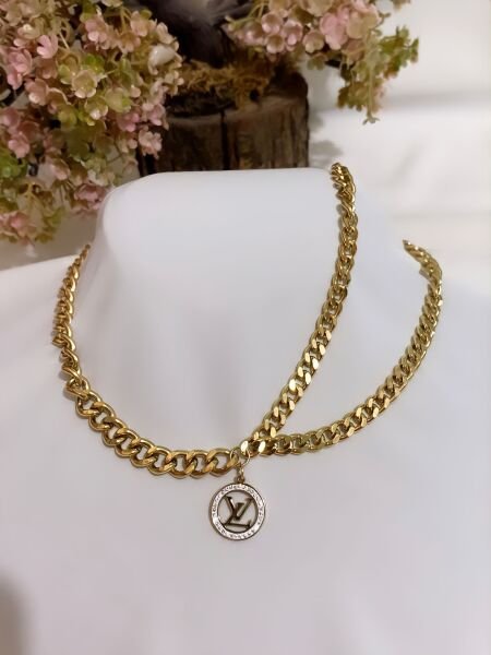 LOUIS VUITTON MARKA ÇİFT ZİNCİR KOLYE