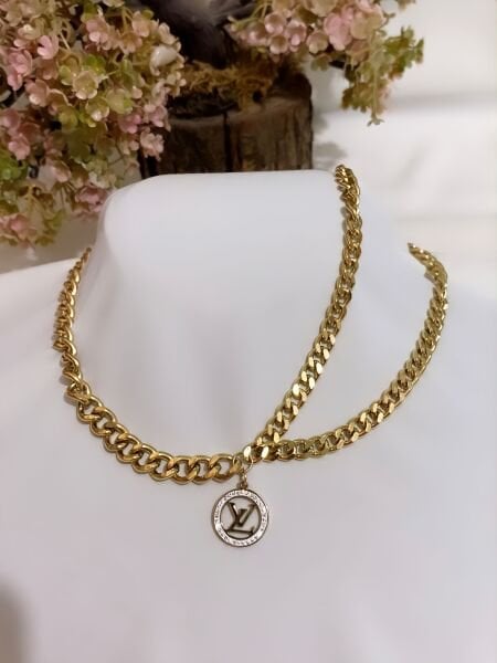 LOUIS VUITTON MARKA ÇİFT ZİNCİR KOLYE