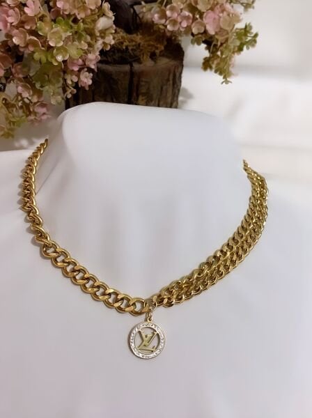 LOUIS VUITTON MARKA ÇİFT ZİNCİR KOLYE