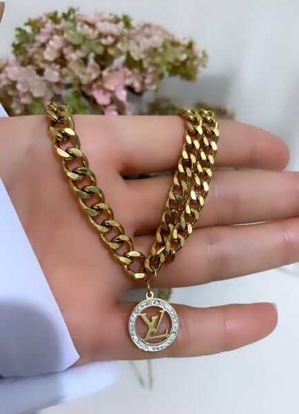 LOUIS VUITTON MARKA ÇİFT ZİNCİR KOLYE