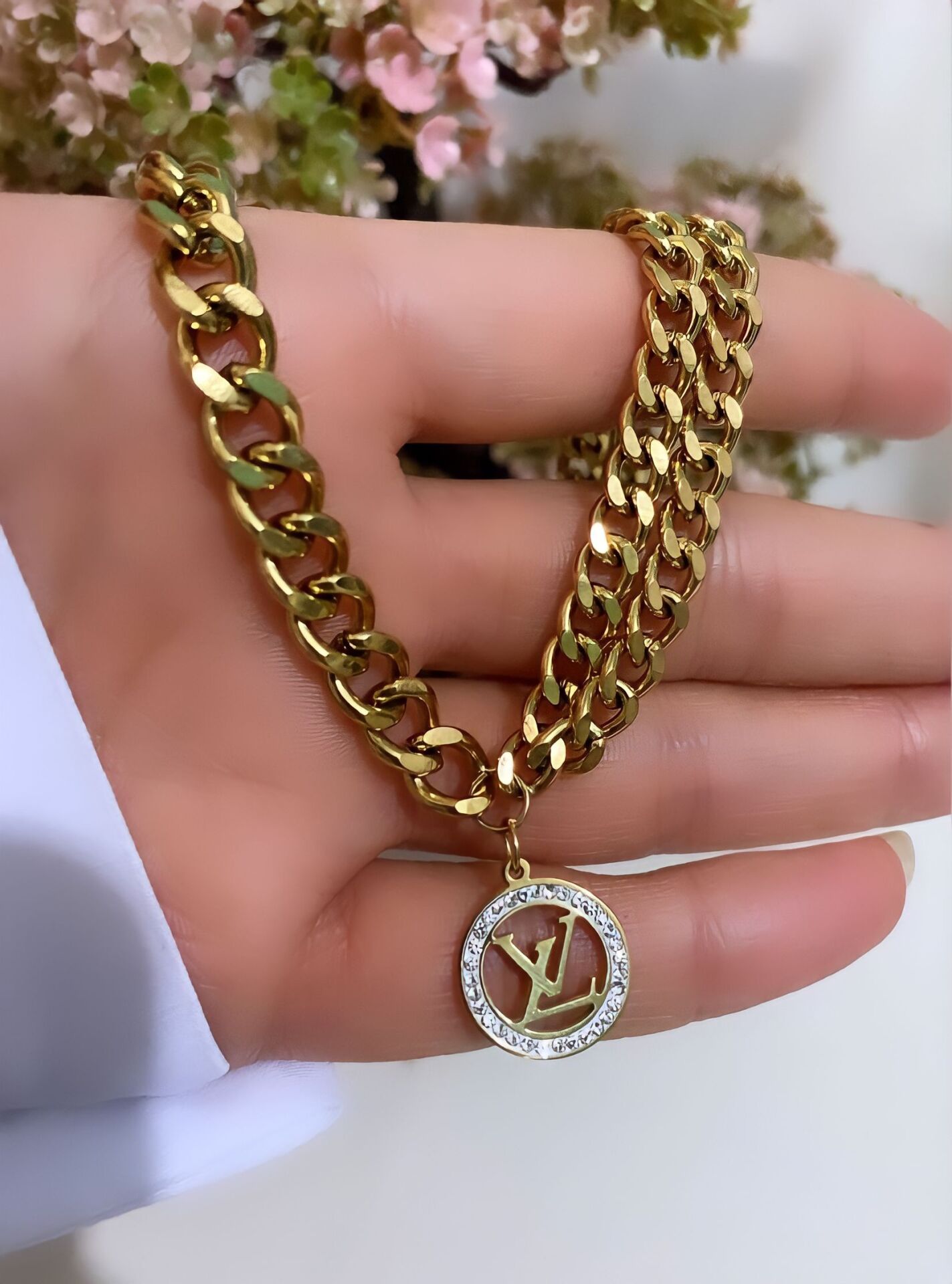 LOUIS VUITTON MARKA ÇİFT ZİNCİR KOLYE