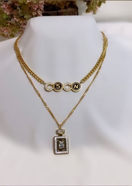 CHANEL MARKA ÇİFT ZİNCİR KOLYE