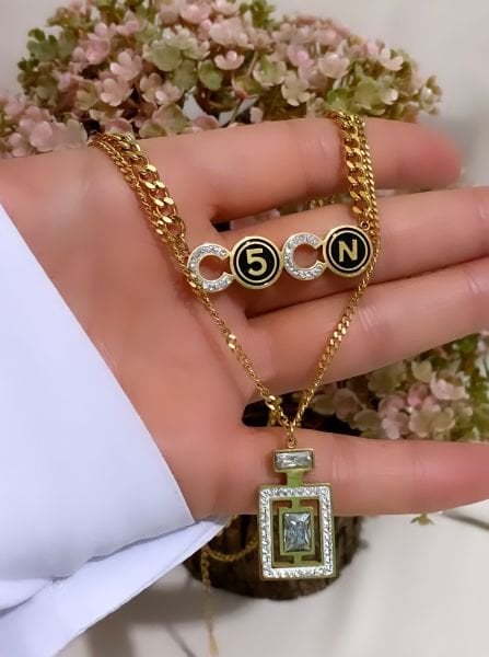CHANEL MARKA ÇİFT ZİNCİR KOLYE