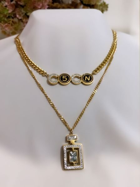 CHANEL MARKA ÇİFT ZİNCİR KOLYE