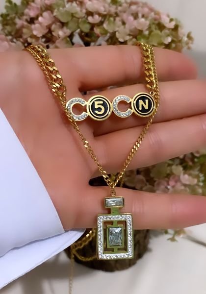 CHANEL MARKA ÇİFT ZİNCİR KOLYE