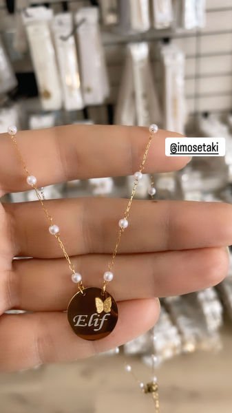 Çelik Kişiye Özel İsimli İncili Kolye