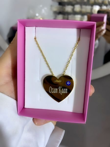 Çelik Kişiye Özel İsimli Kalp Kolye