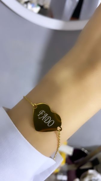 Çelik Kişiye Özel İsimli Kalp Bileklik