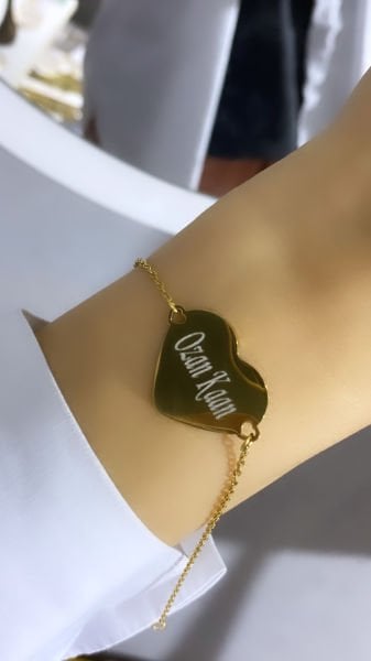 Çelik Kişiye Özel İsimli Kalp Bileklik