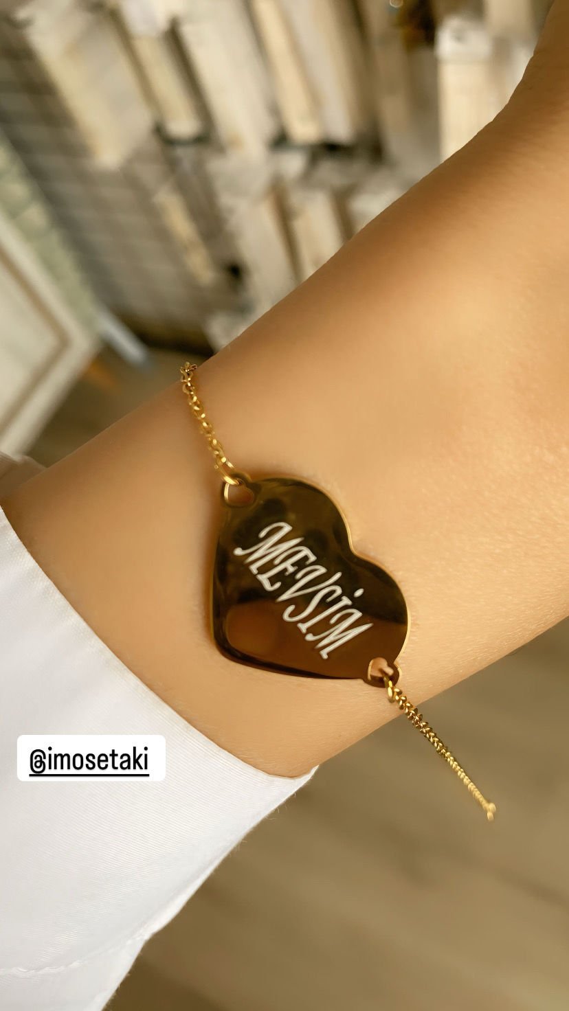 Çelik Kişiye Özel İsimli Kalp Bileklik