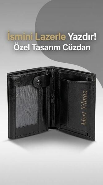 Kişiye Özel Deri Erkek Cüzdan | İsim Yazılı Lazer İşlemeli Cüzdan