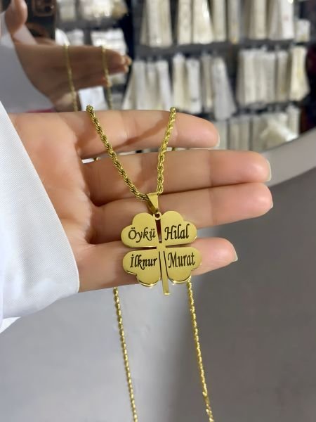 Çelik Kişiye Özel İsimli Yonca Kolye