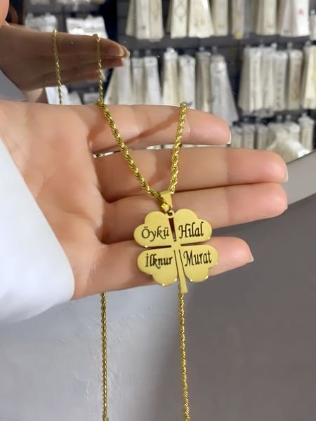 Çelik Kişiye Özel İsimli Yonca Kolye