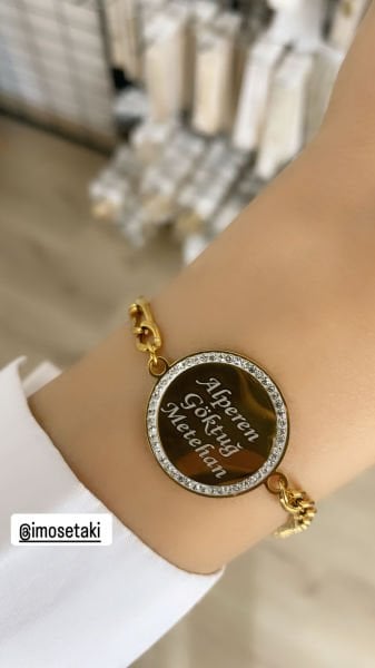 Çelik Zirkon Taşlı İsimli Bileklik