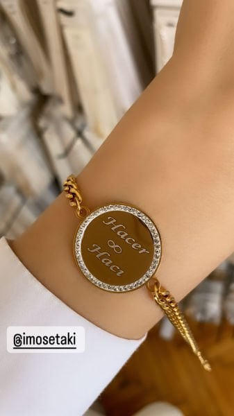 Çelik Zirkon Taşlı İsimli Bileklik