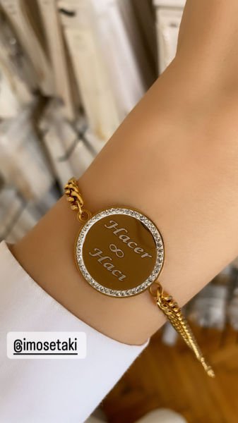 Çelik Zirkon Taşlı İsimli Bileklik