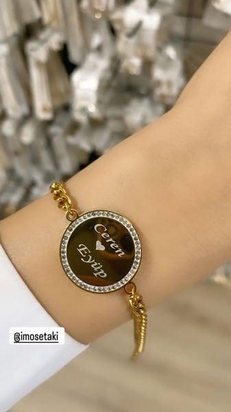 Çelik Zirkon Taşlı İsimli Bileklik