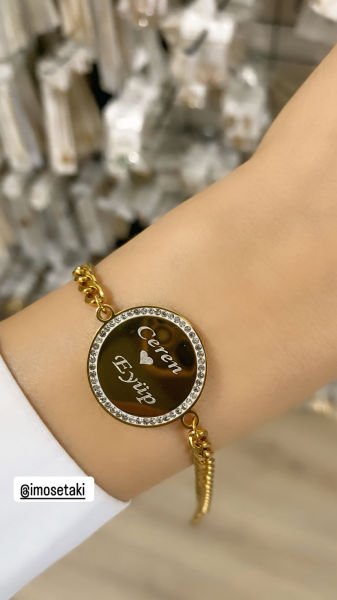 Çelik Zirkon Taşlı İsimli Bileklik