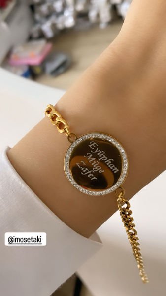 Çelik Zirkon Taşlı İsimli Bileklik