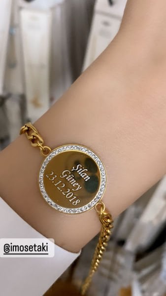 Çelik Zirkon Taşlı İsimli Bileklik