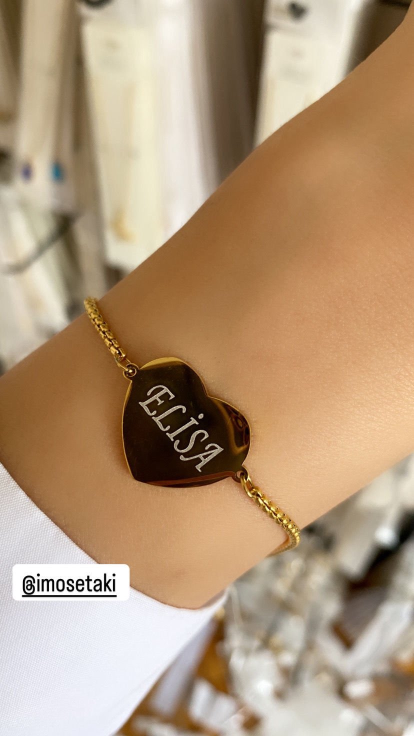 Çelik Asansörlü İsimli Kalp Kolye