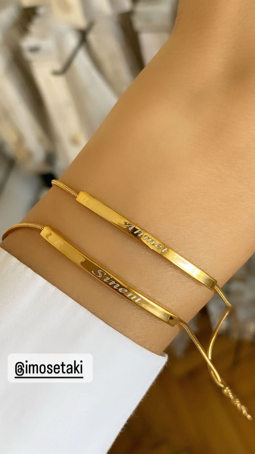 Çelik Kişiye Özel Çift Zincir İsimli Bileklik