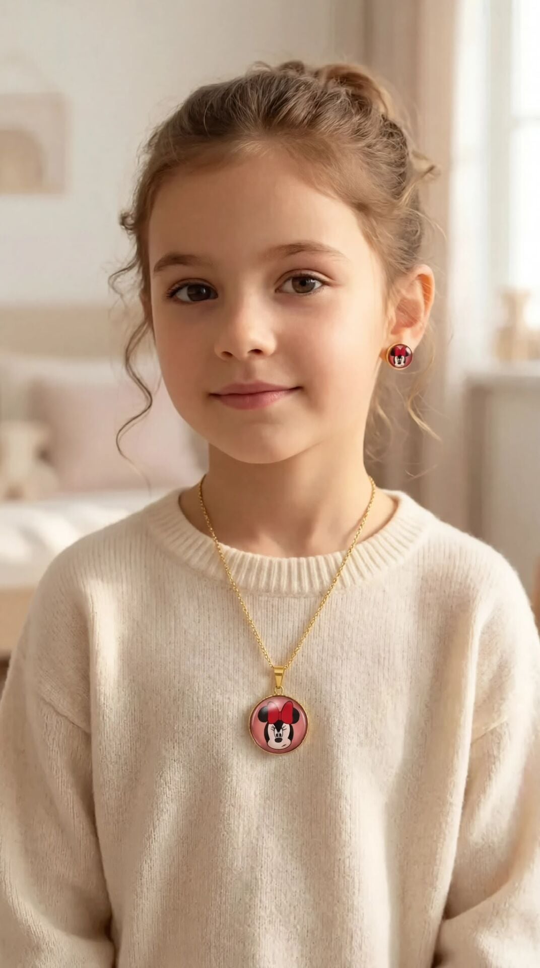 Çelik Kız Çocuk Takı Seti Kolye Küpe Set