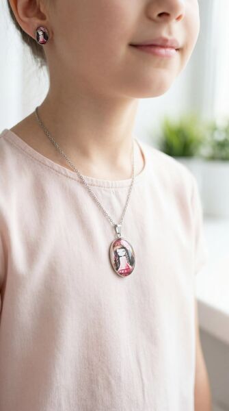 Çelik Kız Çocuk Takı Seti Kolye Küpe Set
